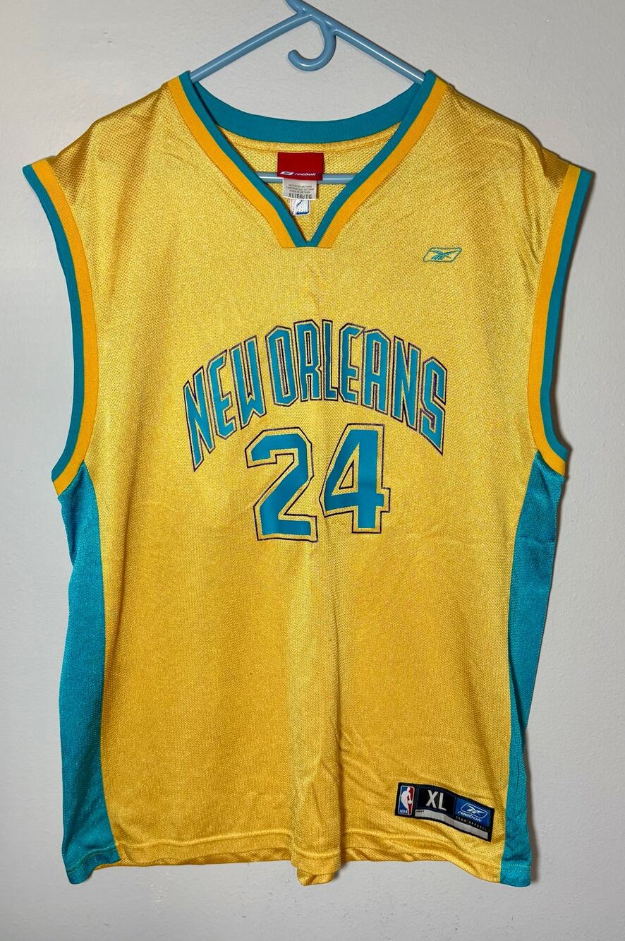 Vintage New Orleans Hornets Jamal Mashburn #24 NBA Reebok Gold Jersey Sz XL